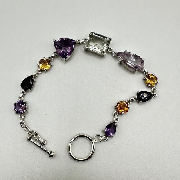 NWOT 7" One-of-a-kind multi-gemstone bracelet in sterling silver! - Picture 4 of 11